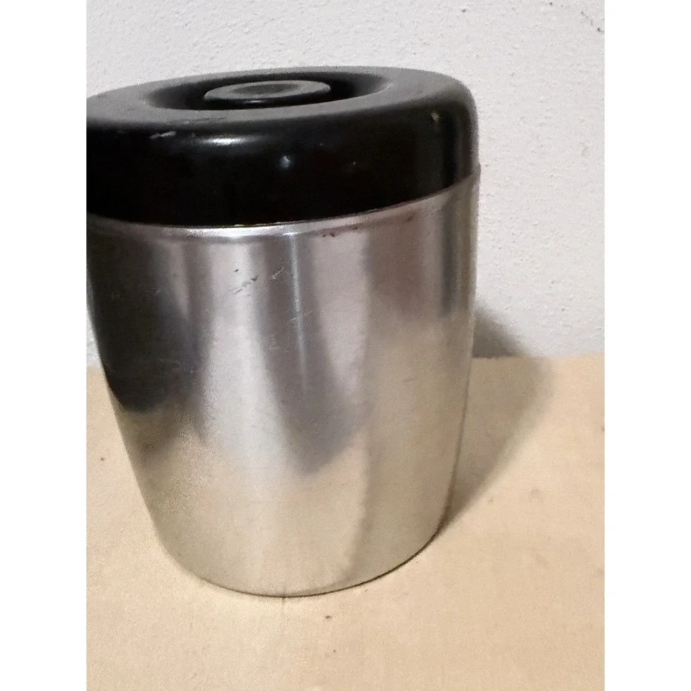 Vintage West Bend Aluminum TEA Canister Silver With Black Lid